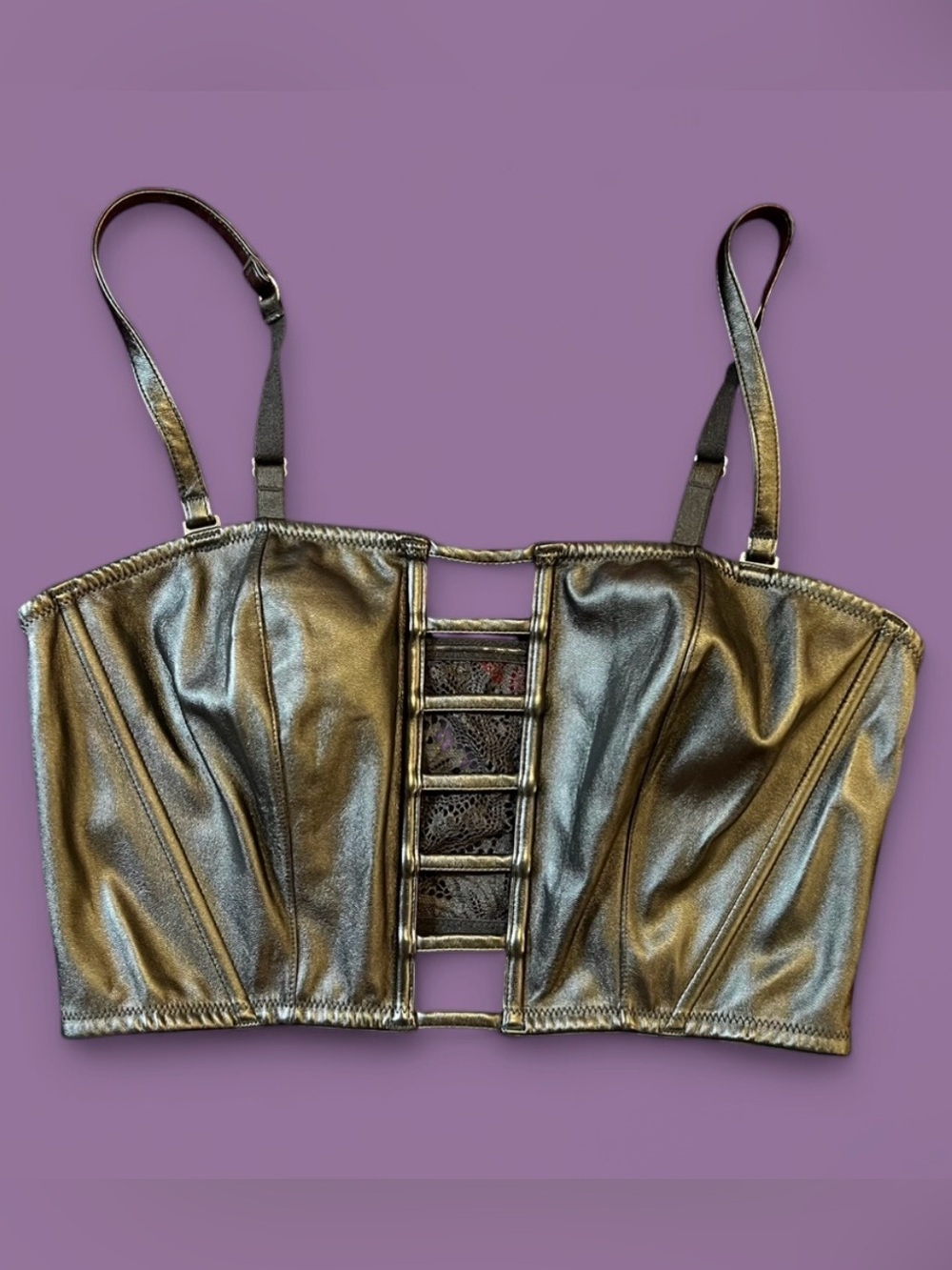 Victoria’s Secret Goth Glam Faux Leather Lace Zip Bustier - L